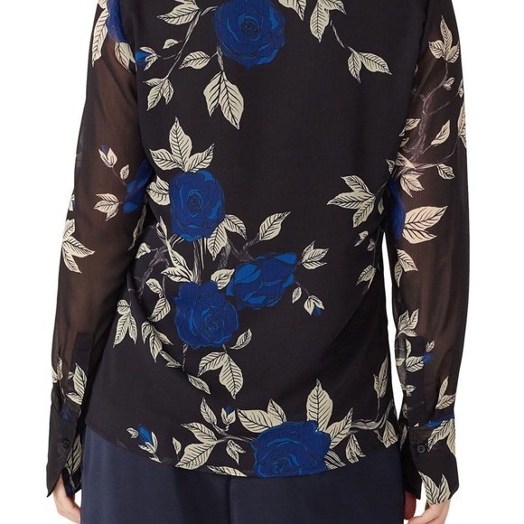 Jason Wu Blue Floral Tie Neck Blouse Size 0 - Picture 3 of 12